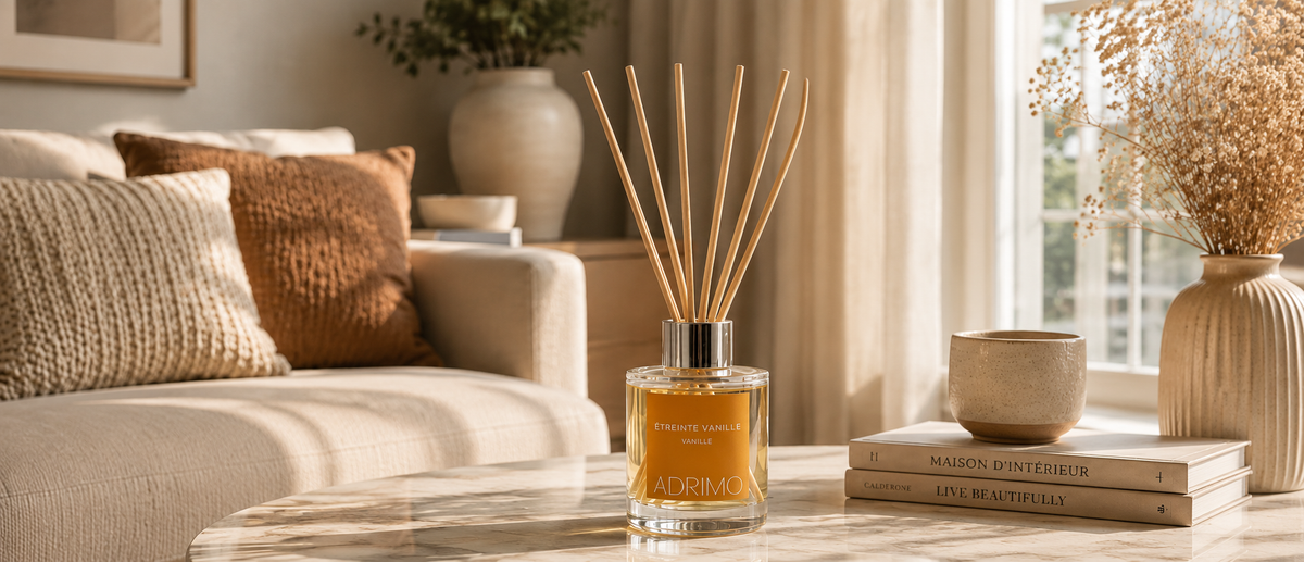 Diffuseur de parfum Adrimo Paris à bâtonnets en verre et rotin