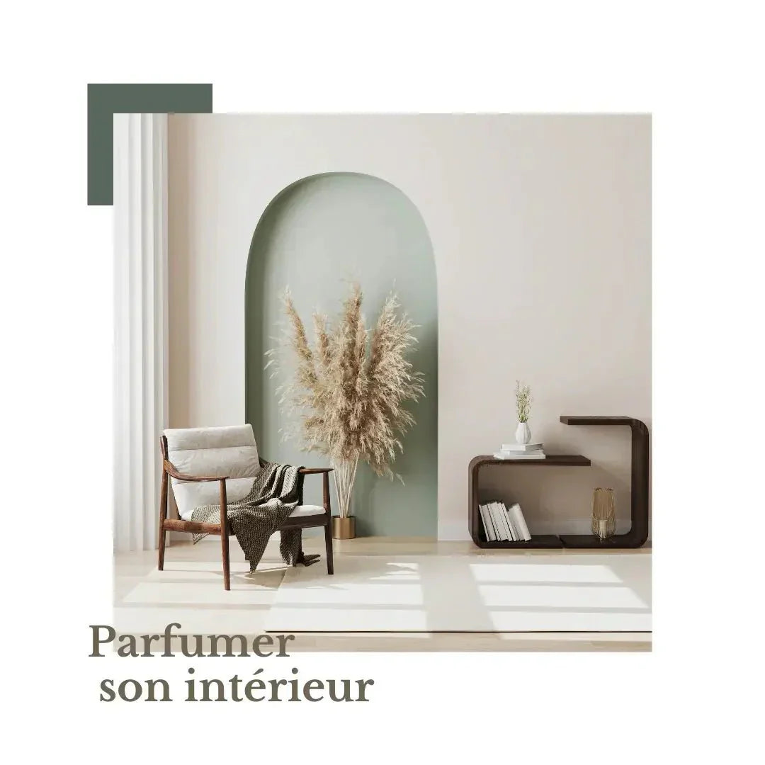 Différents types de parfums d’intérieur : bougies parfumées, diffuseurs et sprays pour créer une ambiance saine et agréable.