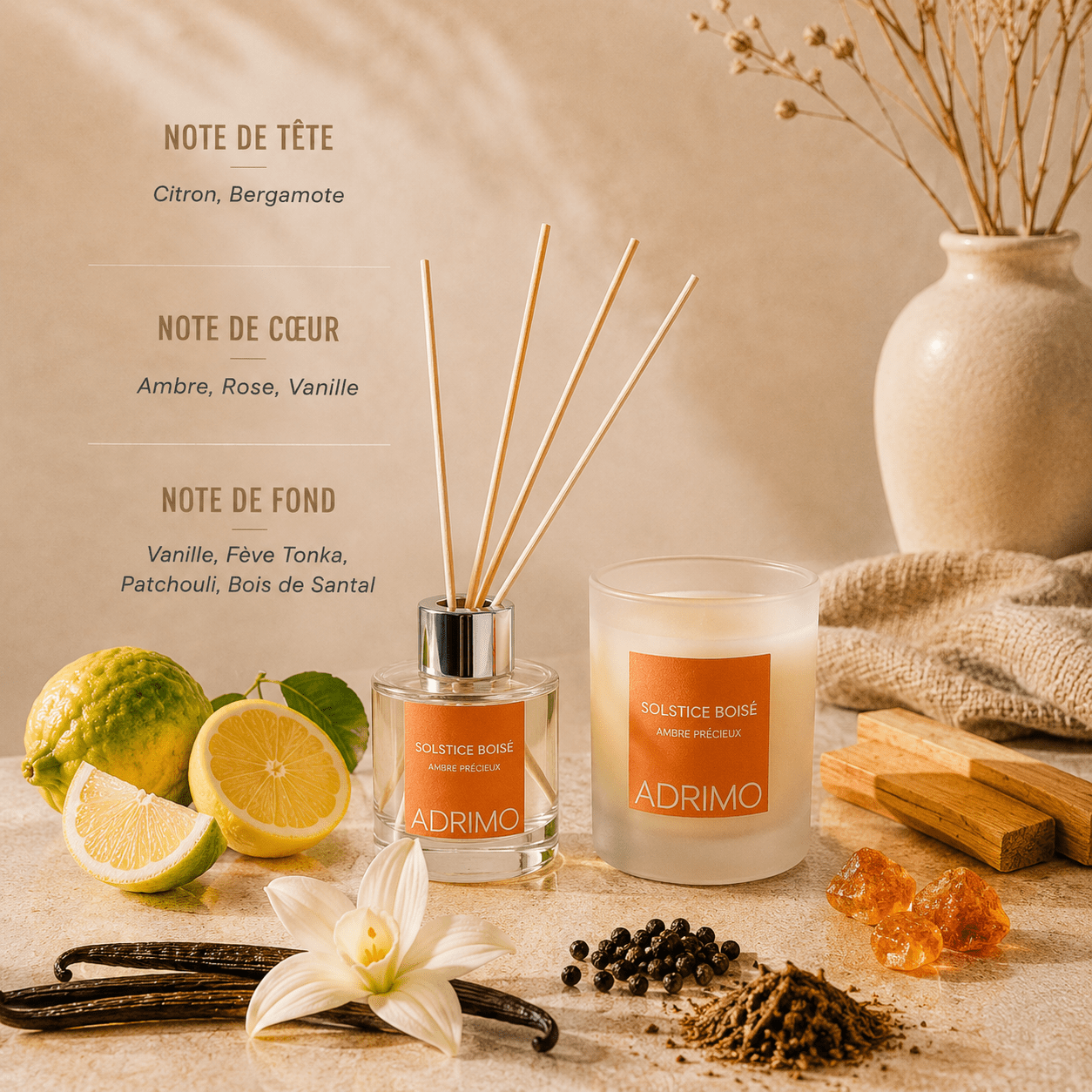 Coffret Solstice Boisé — Bougie & Diffuseur