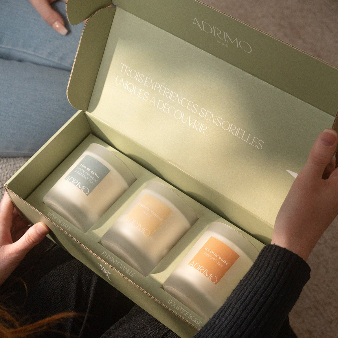 Coffret Découverte Adrimo Paris avec 3 bougies parfumées naturelles
