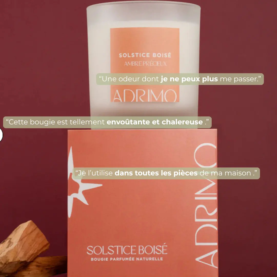 Bougie parfumée naturelle Solstice Boisé agrumes bois de santal 30cl Adrimo Paris