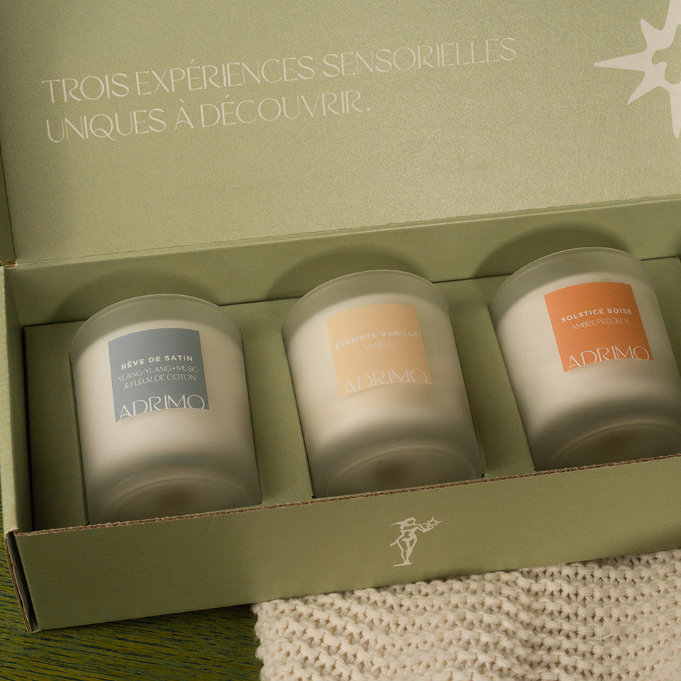 Ensemble 3 bougies naturelles non toxiques Adrimo